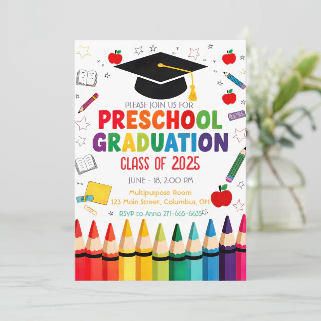Editable Preschool Graduation Crayon Themed Invitation | Zazzle