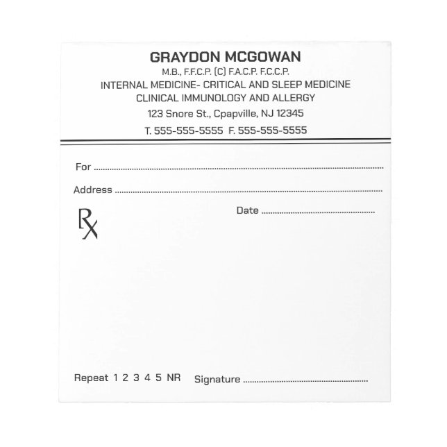 Editable Prescription Notepad (Front)