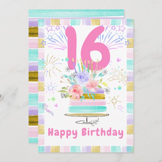 Editable Printable 16th Birthday Card (Front/Back)