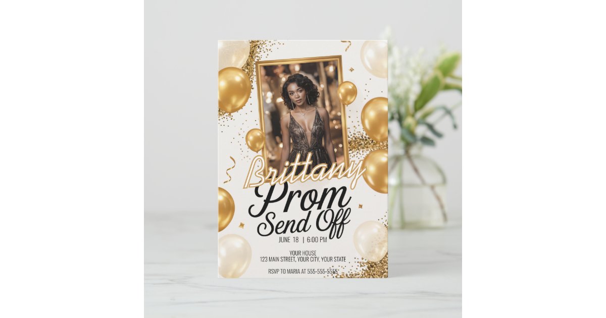 Editable Prom Send Off Gold Sparkling Glitter Invitation | Zazzle