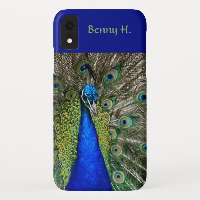 Editable Proud Peacock Blues and Greens Case-Mate iPhone Case (Back)
