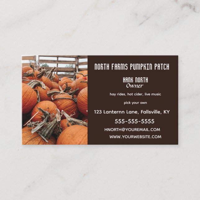 Editable Pumpkin Patch Farm Business Card (Front)