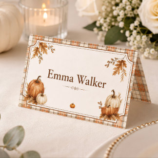 Editable Pumpkin Plaid Bridal Shower Place Card