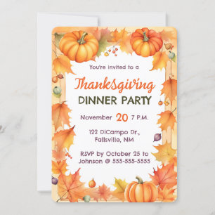 Editable Pumpkins and Autumn Leaves Thanksgiving Invitation