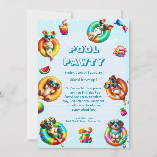 Editable Puppy Splash Birthday Pool Party 