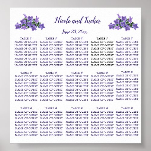 Editable Purple Campanula Flowers Seating Chart