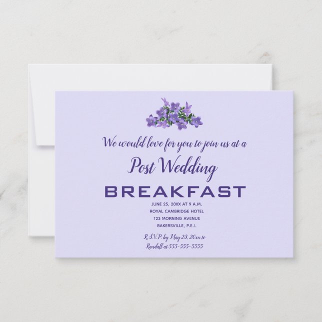 Editable Purple Campunala Post Wedding Breakfast RSVP Card (Front)