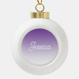 (Editable) Purple Color Ombre & Your Text Ceramic Ball Christmas Ornament