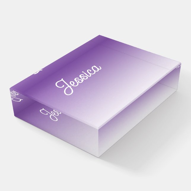 (Editable) Purple Color Ombre & Your Text Paperweight (Angled)