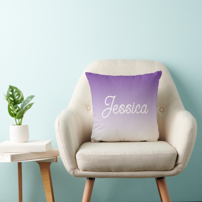 (Editable) Purple Color Ombre & Your Text Throw Pillow (Chair)