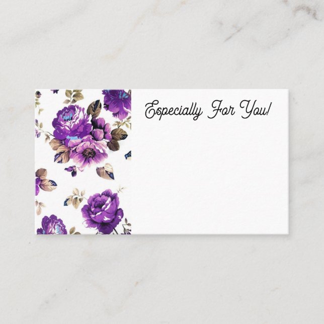 Editable Purple Flower Shop Bouquet Message Card (Front)