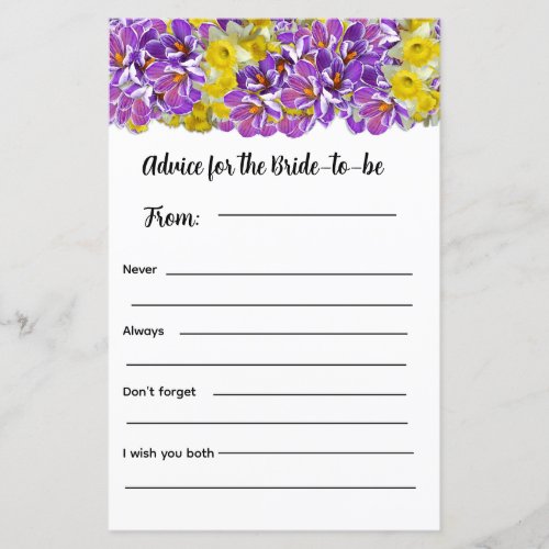 Editable Purple Flowers Advice For the Bride to Be