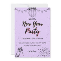 Editable Purple New Year Party Invitation | Elegan
