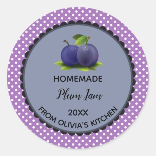 Editable Purple Polka Dot Plum Jam Label Stickers