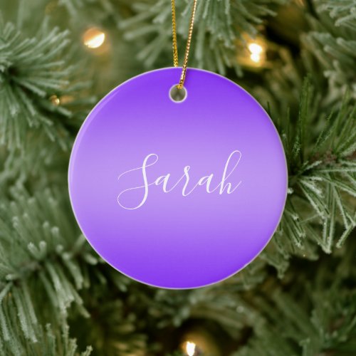 Editable Purple Violet Ombre  White Text Script  Ceramic Ornament