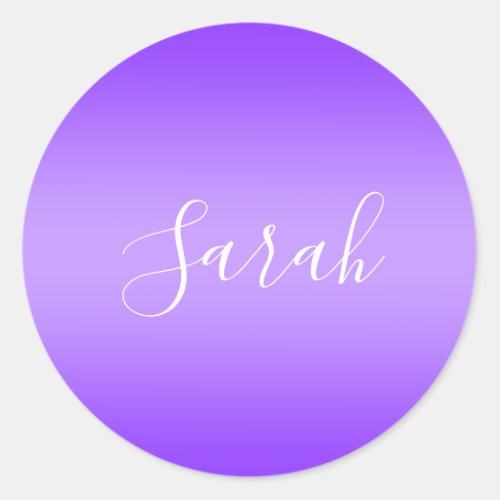 Editable Purple Violet Ombre  White Text Script  Classic Round Sticker