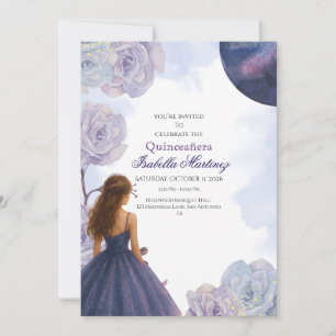 Editable Purple Watercolor Quinceañera Invitation