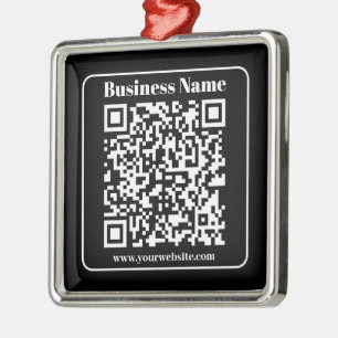 Editable QR code Black & White Retro Modern Style Metal Ornament