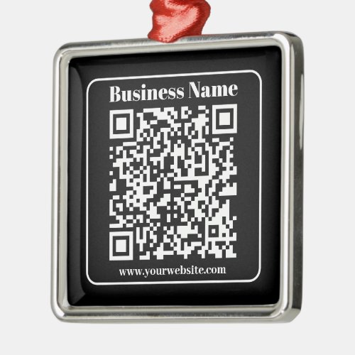 Editable QR code Black  White Retro Modern Style Metal Ornament