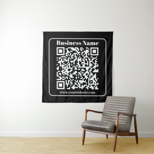 Editable QR code Black  White Retro Modern Style Tapestry