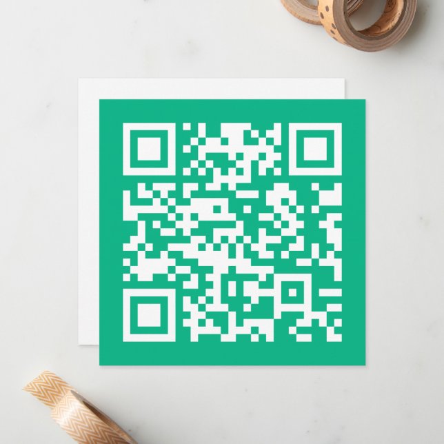 Editable QR Code Generate Your Own |  Teal Green  Note Card (Front/Back In Situ)