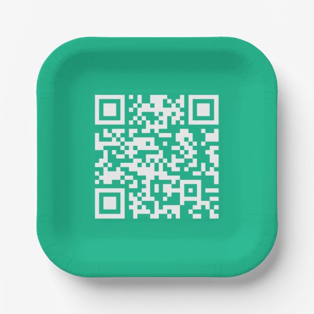 Editable QR Code Generate Your Own |  Teal Green  Paper Plates (Front)