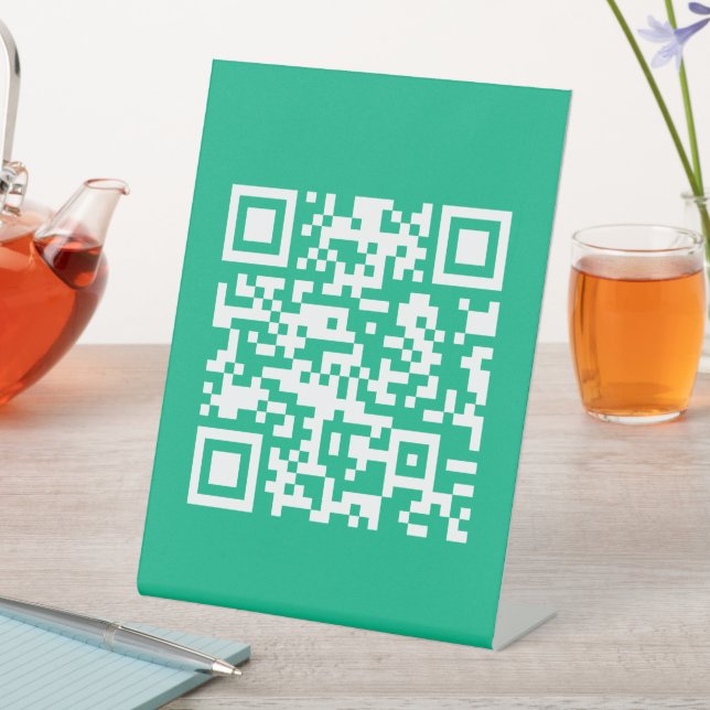 Editable QR Code Generate Your Own |  Teal Green  Pedestal Sign (In SItu)