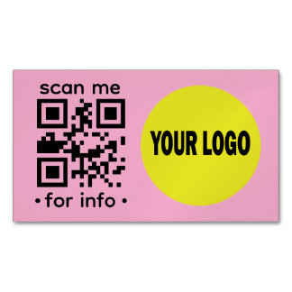 Editable QR Code Logo Modern Pink Black Business Card Magnet