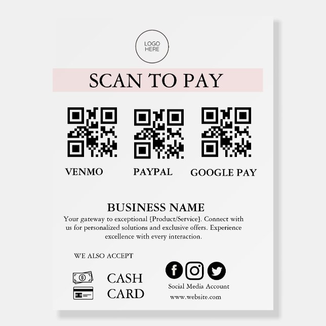 Editable QR Code Payment Sign for Small Business (Front)