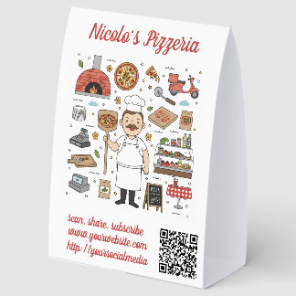 Editable QR Code Pizza Restaurant Menu Paper Table Tent