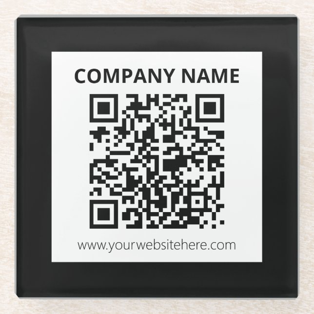 Editable QR code & Simple Customizable Design  Glass Coaster (Front)