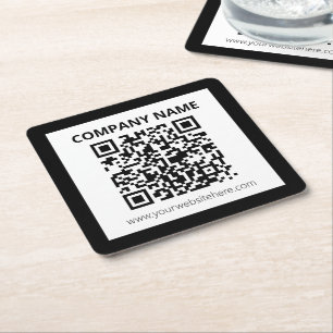 Editable QR code & Simple Customizable Design Square Paper Coaster