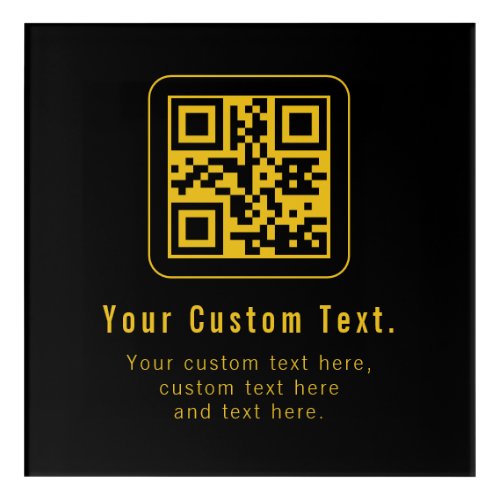 Editable QR Code & Text Template | Black & Gold Acrylic Print