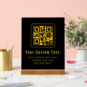 Editable QR Code & Text Template   Black & Gold Acrylic Sign