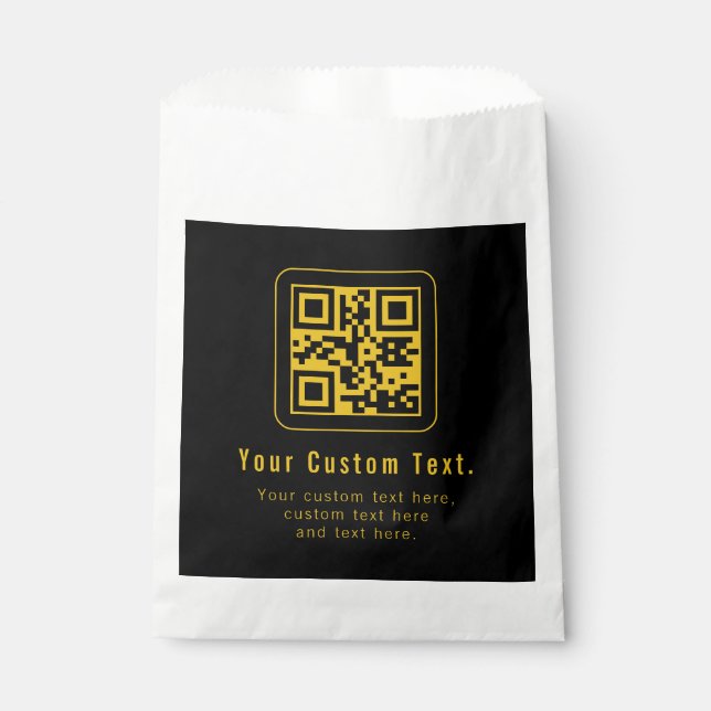 Editable QR Code & Text Template | Black & Gold Favor Bag (Front)
