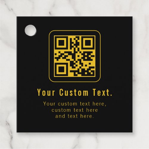 Editable QR Code &amp; Text Template | Black &amp; Gold Favor Tags