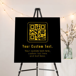Editable QR Code & Text Template   Black & Gold Foam Board