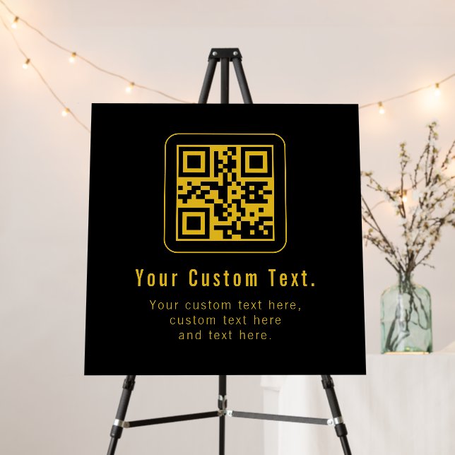 Editable QR Code & Text Template | Black & Gold Foam Board (In Situ (Stand))