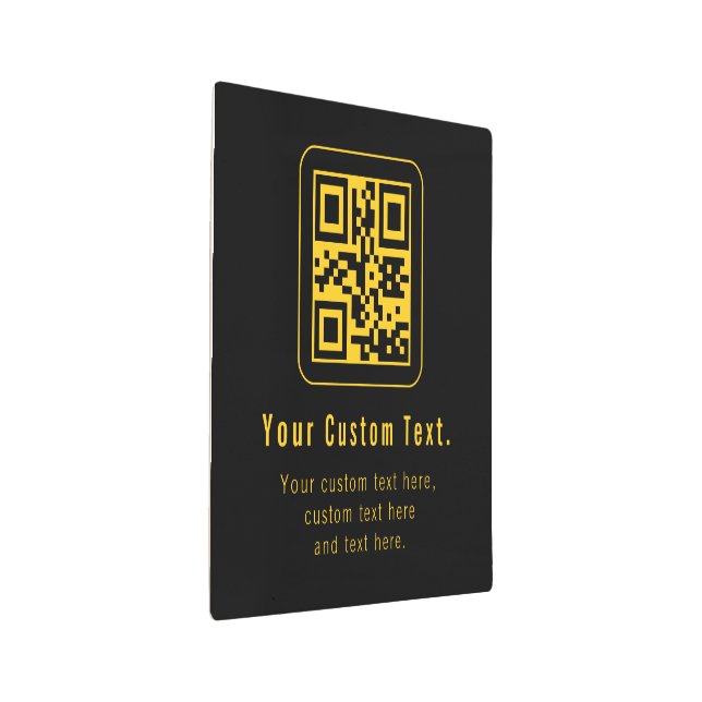 Editable QR Code & Text Template | Black & Gold Metal Print (3/4)