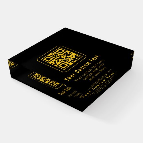 Editable QR Code & Text Template | Black & Gold Paperweight