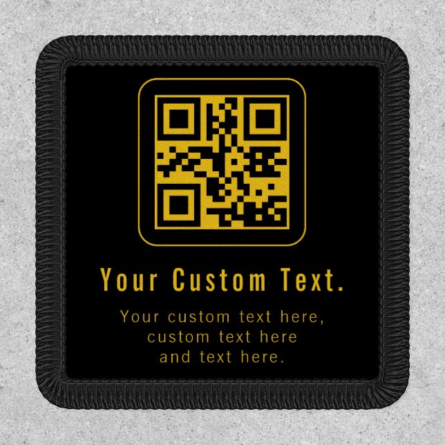 Editable QR Code & Text Template | Black & Gold Patch (Front)