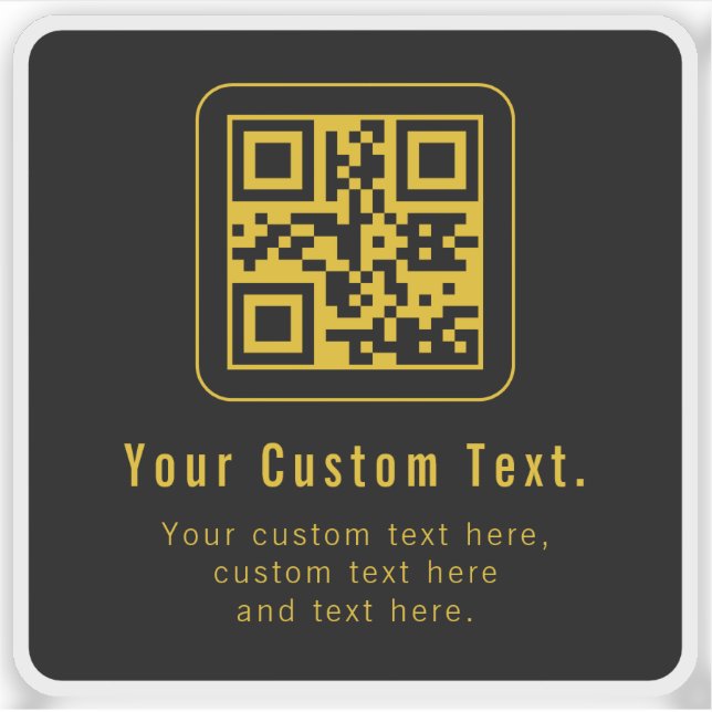 Editable QR Code & Text Template | Black & Gold Sticker (Front)
