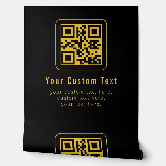 Editable QR Code & Text Template | Black & Gold Wallpaper (Unrolling)