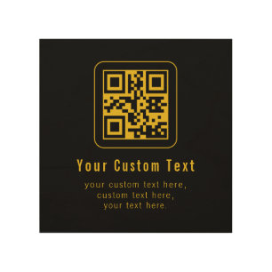 Editable QR Code & Text Template   Black & Gold Wood Wall Art