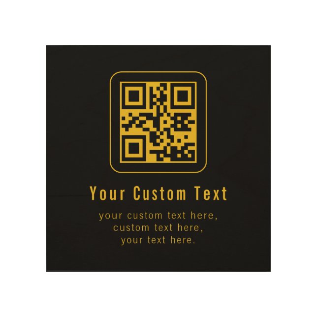 Editable QR Code & Text Template | Black & Gold Wood Wall Art (Front)