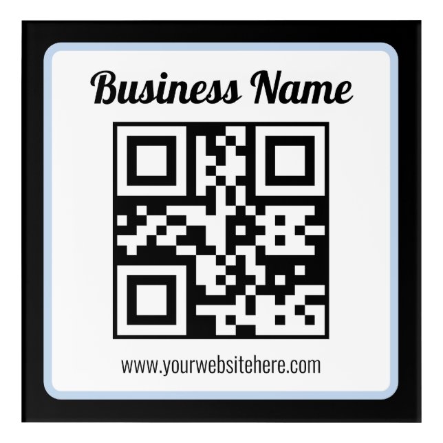 Editable QR code & Text w/Light Blue Border Acrylic Print (Front)
