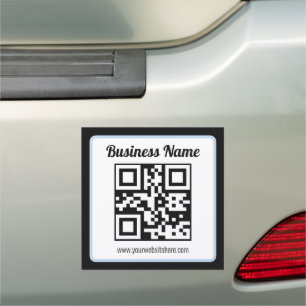 Editable QR code & Text w/Light Blue Border Car Magnet