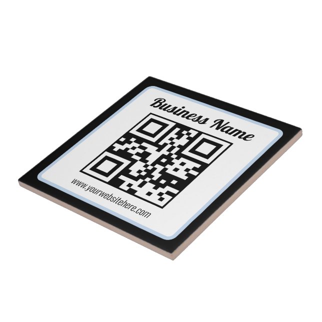 Editable QR code & Text w/Light Blue Border Ceramic Tile (Side)