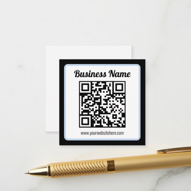 Editable QR code & Text w/Light Blue Border Enclosure Card (Front/Back In Situ)
