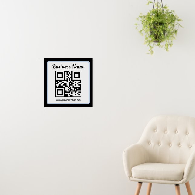 Editable QR code & Text w/Light Blue Border Foam Board (In Situ (Wall))
